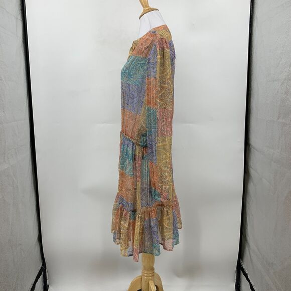 Boston Proper Balloon Sleeve Shirt Dress Women L Button Up Patchwork Flounce - Picture 5 of 12